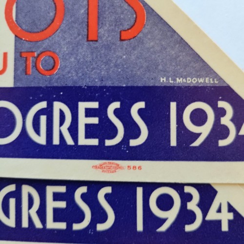 Vintage 1934 Chicago World's Fair Luggage Decal Vintage Original Illinois 8" - Picture 3 of 4