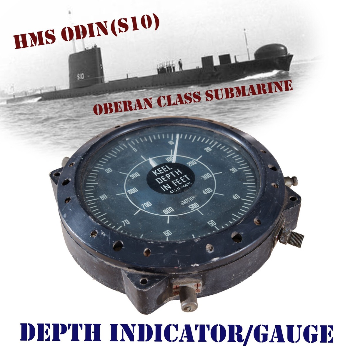 Vintage Oberon Class Submarine Depth Indicator/Gauge, Vintage