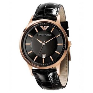 AR2425 MENS ROSE GOLD LEATHER WATCH 