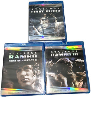 RAMBO 1, 2, 3 MOVIE SET LOT - BLU-RAY- SYLVESTER STALLONE FIRST BLOOD NEW SEALED