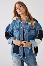 Urban Outfitters Bdg Patchwork Trucker Jacket Small Retro Oversized Denim Jacket