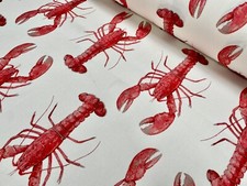 Red Lobster Print Fabric Curtains Dress Material Nautical Cotton - 140cm Wide