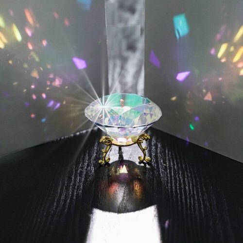 80MM AB Color Crystal Diamond Art Giant Glass Paperweight Photo Prop Free Stand - Picture 3 of 5