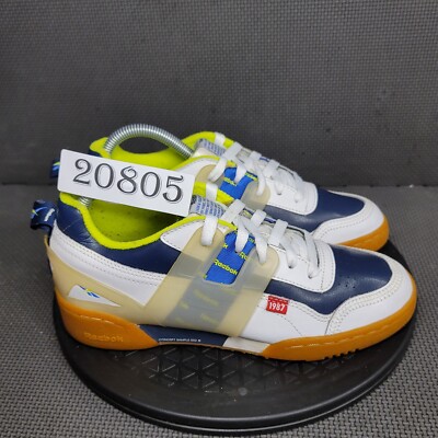 Reebok Workout Plus Shoes Youth Sz 6.5 White Blue Low Top Sneakers Trainers