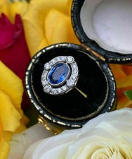 1.25Ct Blue Sapphire Oval Cut CZ Retro Style Engagement Ring 925 Sterling Silver