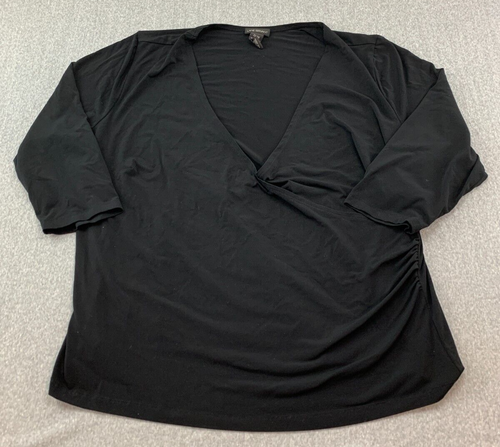 Blusa Top Lane Bryant Tejido Elástico Sobrepelliz Mujer 22/24 Negro Ruche Side - Imagen 1 de 13