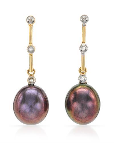 Imponentes pendientes para mujer de oro amarillo de 18 K con perlas y diamantes de agua dulce. NUEVO - Imagen 1 de 3