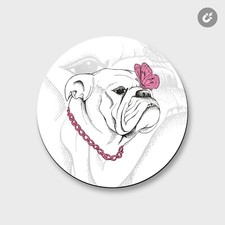 Bulldog Dog Girl Animal  4'' X 4'' Round Decorative Magnet