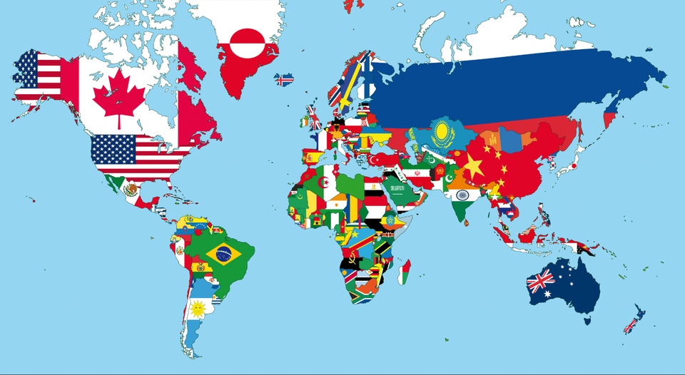 Flags of the World and World Map Wall Art Self Adhesive Vinyl Sticker ...