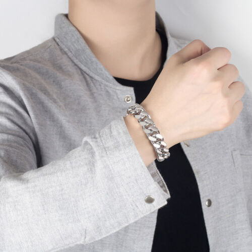 Real 925 Sterling Silver Cuban Link Chain Bracelet Thick Big for Men Boys Women - Picture 15 of 53