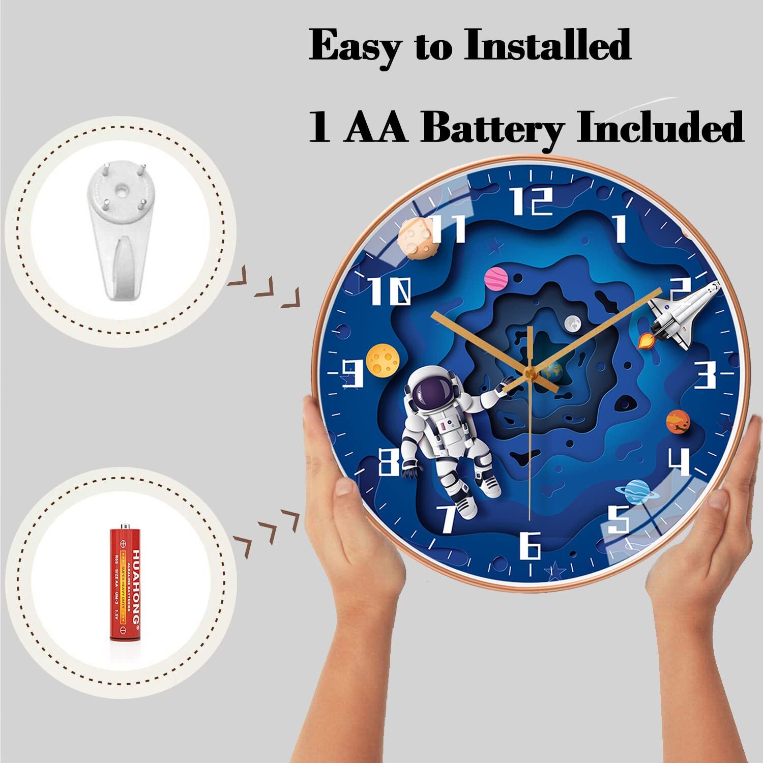 12 Inch Silent Movement Kids Wall Clock Non Ticking Children Round Wall ...