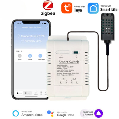 Tuya Smart Zigbee Switch 16A 3000W Real-time Temperature and Humidity Monitoring