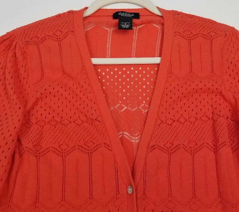 Cárdigan Suéter Peck & Peck Mujer Mediano Naranja Manga 3/4 Cuello en V Elastizado Transparente Foto 2 de 4