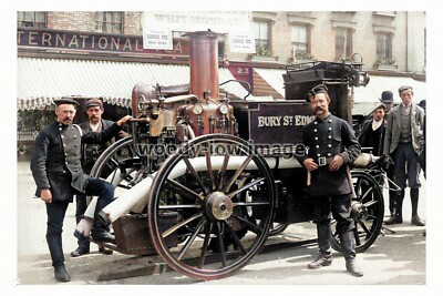rpc17044 - Bury St Edmunds Fire Engine & Firemen, Suffolk - Print 6x4