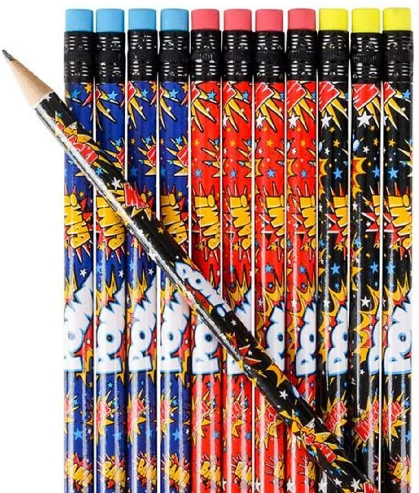 Lápices de superhéroes surtidos (paquete de 24) Super Hero 7,5 pulgadas Pow! Bam! Whack! Foto 2 de 3