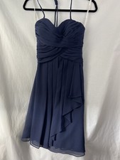 Davids Bridal Navy Blue Bridesmaid Dress Chiffon Strapless Style F14847 Size 2