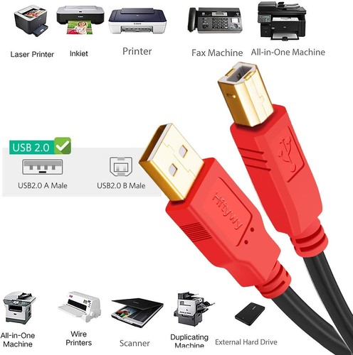 Computer Printer Cable USB 20ft A Male To B Male 2.0 High Speed Portable Connect - Picture 2 of 6