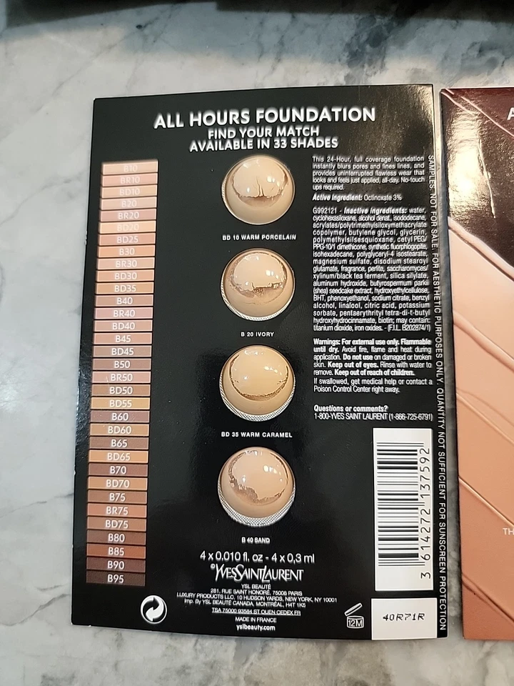 Lot of 8YSL All Hours Foundation Flawless Matte Full Coverage 4 Sample Med-Dark - Image 2 of 3