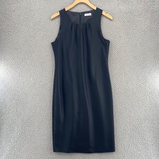 Calvin Klein Dress Womens 6 Black Shift Pleated Neck Satin Mini Sleeveless Event
