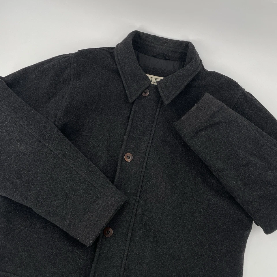 LL Bean Gray Full Zip Wool Pea Coat Jacket Mens Size L Thinsulate Quilted Lined - Image 4 of 4