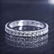 Size 7.25, vintage sterling silver 925 stackable band ring with cz around