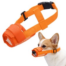 Dog Muzzle, Soft Mesh Muzzle Mouth Guard Cover Orange, L 
