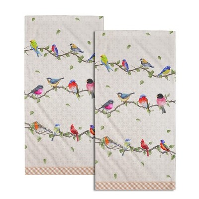Sage Green and Brid Hand Towel Set of 2 Soft Absorbent Spring Summer Leaf and...