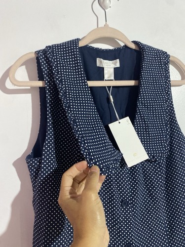 Abito Caroline Constas 10 blu a pois lino mini retrò femminile preppy - Foto 3 di 13