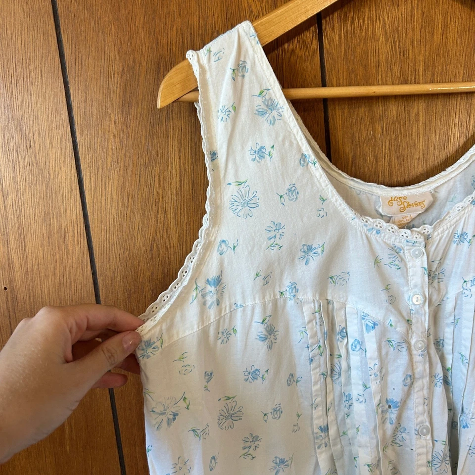 Camisón Vestido Vintage Elise Stevens Blanco Azul Estampado Floral Algodón Bolsillos L Foto 4 de 4
