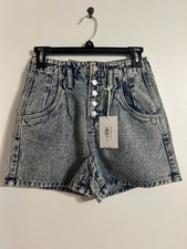 Vervet High-Waist Acid Wash Denim Shorts with Button-Front