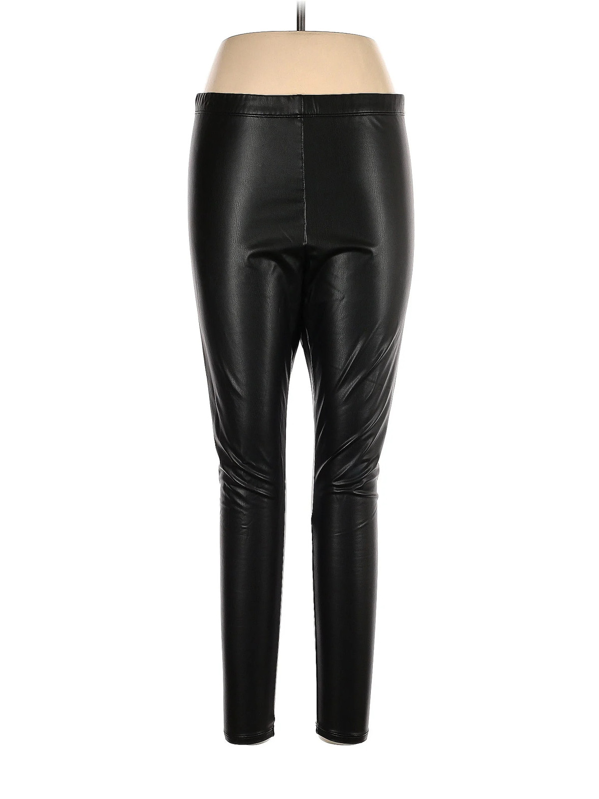 H&M Women Black Faux Leather Pants L
