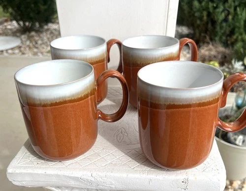 Denby England 4 Fire Double Dip Paprika Coffee Mugs Tea Time Cups Rustic Fall