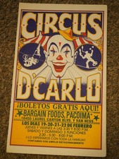 Vintage CIRCUS D'CARLO CIRCUS POSTER Pacoima Calif.11" x 19"