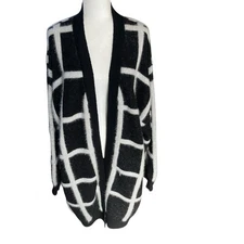 Davi & Dani Cardigan Sweater Womens Plus Size 2X Windowpane Eyelash Open Front