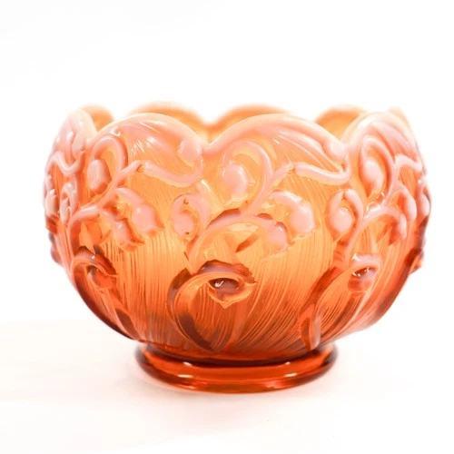 Fenton Opalescent Amber Lily of The Valley Rose Bowl Art Glass Gorgeous