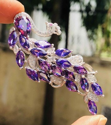.925 Sterlingsilber Amethyst & weißer Topas 12 Gramm fantastische Brosche Anstecknadel 107 Z477