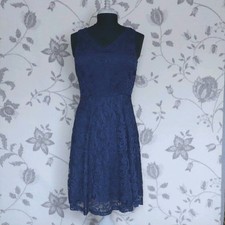Blue Lace Layered Party Dress size M (uk 10) Fit and Flare Fully lined