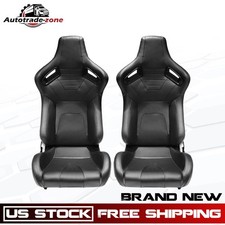 Black Pair Lh Rh Universal Racing Seats Pvc Leather With Dual Lock Sliders