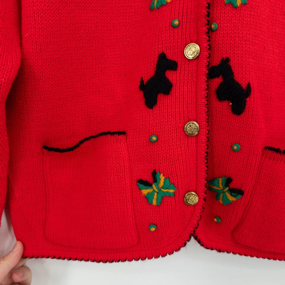 Cárdigan Vintage Scottie Perro Vacaciones Navidad Talla M Suéter Res Retro Abuela Foto 4 de 4