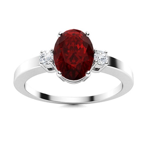 Sterling Silver Garnet Stone Wife Three-Stone Engagement Ring Jewelry