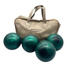 Set Of 4 Vintage Green Star Line Candlepin Bowling Balls With C & C Bag 2lb 5oz