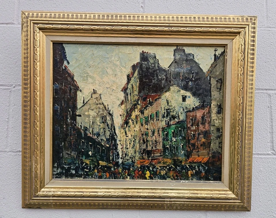 PINTURA ESCOLAR FRANCESA, ESCENA CALLEJERA IMPRESIONISTA Mediados de Siglo Moderna 24×20 Foto 4 de 4