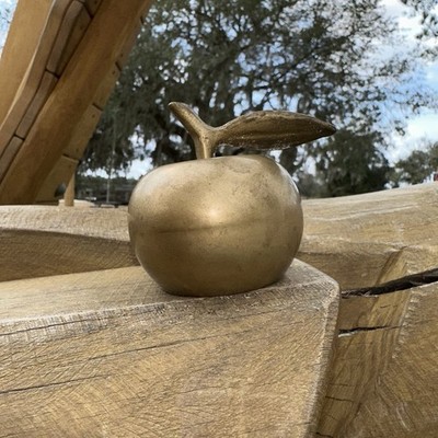Vintage Prince Products Brass Apple Bell With Stem & Leaf by Taiwan Paperweight