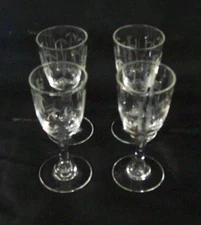4 Cordial Glasses Bamboo and Leaves Pattern 1 Ounce