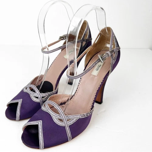 Talons Prada doublés métallisés satin violet taille 38