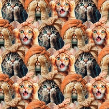 Feline Drive Fabric PLEASE SEAT YOURSELF Three Wise Cats - Sold by the Yard