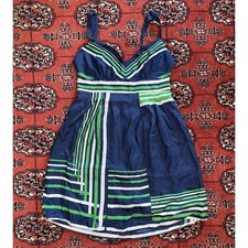 Guess Jeans S Blue~Green Grid/Block Print Silk Short Sundress PRISTINE