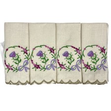4 Pack Vintage Embroidered Floral Scalloped Natural Cotton Handkerchiefs
