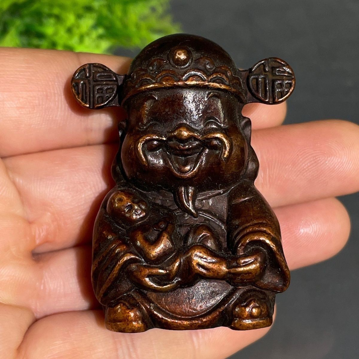 Brass God of Fortune Figurine Chinese Wealth Decor Office Tea Table Ornament