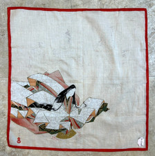 VTG Japanese Cotton Handkerchief w/ Poet Ono Komachi  16 x 16"